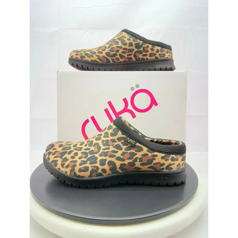 Ryka Steller‎ Cheetah Womens Size 7.5 Wide Slip On Mule Shoes Comfort Clogs NEW